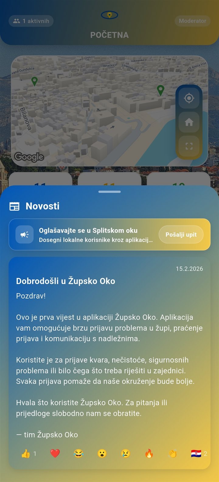 Novosti u aplikaciji s gradskim objavama, člancima i oglašavanjem